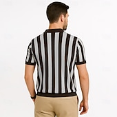 preiswerte Herren Elite Polo-Herren Polo Geschäft Lässig Umlegekragen Kurzarm Gitter Vertikale Streifen V-Ausschnitt Weich Sommer Frühling Herbst Kastanienbraun Dunkelblau Schwarz Dunkelkaffee Polo