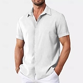 cheap Classic-Men&#039;s Shirt Linen Shirt Summer Shirt Casual Shirt Beach Shirt Button Down Shirt Plain Casual Daily Black White Pink Blue Short Sleeve Collar Summer Clothing Apparel