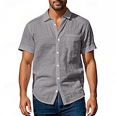 economico Camicie di lino-Per uomo Camicia Camicia di lino Camicia casual Camicia con Bottoni Camicia di cotone Semplice Vacanza Streetwear Giallo scuro Nero Bianco Blu marino Manica Corta Collo ripiegato Estate Abbigliamento