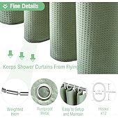 abordables Cortinas de ducha-Cortinas de ducha de tela gruesa texturizada de waffle Resistente a la humedad Forro con ganchos de acero inoxidable Calidad de lujo hotelera Verde salvia 180cm*180cm(70&quot;*70&quot;)