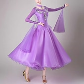 olcso Báli ruha-Társastánc Ruha Hímzés Illesztés Kristályok / Strasszok Női Teljesítmény Parti Hosszú ujj Spandex Organza
