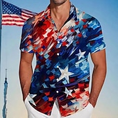 voordelige Vlag patroon-Independence Day Voor heren Amerikaanse vlag Vaderlandslievend Vierde juli Overhemd Zomer overhemd Overhemd met knopen Korte mouw Mode-casual Buiten Feestdagen Zomer Lente Strijkijzer 3D-afdrukken