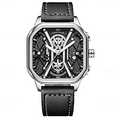 preiswerte Quarz-Uhren-Mode für Männer Armbanduhren Luxus Chronograph leuchtend wasserdicht Datum Mann Uhr quadratisches Zifferblatt Leder Quarz Herrenuhren