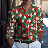voordelige Geometrisch patroon-Voor heren Geometrisch Kleurenblok Raster / Plaid Overhemd Overhemd met knopen Casual overhemd Lange mouw Mode-casual Formeel Vakantie Dagelijks gebruik Zomer Lente Strijkijzer 3D-afdrukken shirts