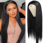 baratos Perucas Sintéticas sem Touca-Peruca loira ombré longa de aparência natural com raízes castanhas, sem cola, para mulheres, cabelo sintético liso e sedoso, resistente ao calor, 28 polegadas