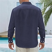 economico Classico-Per uomo Camicia Camicia di lino Camicia casual Camicia con Bottoni Camicia di cotone Semplice Vacanza Camicia hawaiana Bianco Blu marino Azzurro cielo Cachi Manica Lunga Bavero Primavera Autunno