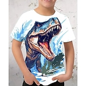 halpa Poikien 3D Eläimet-Poikien 3D Dinosaurus T-paita Lyhythihainen Kesä Kevät Muoti Perus Lapset 4-12 vuotta Tiukka pyöreä kaula-aukko ulko- Kausaliteetti Päivittäin Normaali