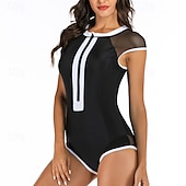 abordables Lycra de surf-Femmes Maillot Anti UV Maillot de bain 1 pièce Protection Solaire UV UPF50+ Sans manches Maillot de Bain maillot de bain ​fermeture éclair sur le devant Natation Surf Plage Sports Nautiques Patchwork