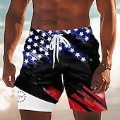 お買い得  独立記念日ボトムス-アメリカ独立記念日 男性用 米国旗 愛国 7月4日 裏地付きショートパンツ 2 in 1 スイムショーツ スイムトランク ミディアムウエスト 祝日 サイドポケット コンプレッションライナー付き 伸縮性のあるドローストリングウエスト デザイナー 衣類