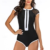 abordables Lycra de surf-Femmes Maillot Anti UV Maillot de bain 1 pièce Protection Solaire UV UPF50+ Sans manches Maillot de Bain maillot de bain ​fermeture éclair sur le devant Natation Surf Plage Sports Nautiques Patchwork