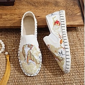 levne Pánské nazouváky a mokasíny-Pánské bílé espadrilky nazouvací boty s uměleckou výšivkou - stylová obuv s jedinečným tygřím designem