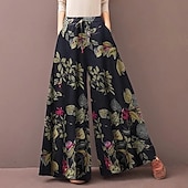 economico Pantaloni in cotone e lino con grafica-Per donna Pantaloni ispirati al lino Gamba larga Pantaloni Palazzo Streetwear Boho Lunghezza intera Misura del girovita medio Fiore Elastico in vita Traspirante Confortevole Micro-elastico All&#039;aperto