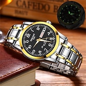 ieftine Ceasuri Quartz-Ceas de mână bărbătesc la modă, cu curea din oțel, cu curea de cuarț, design simplu, cadran circular, calendar dual, impermeabil IPX7, cu lumină de noapte, ceas de afaceri