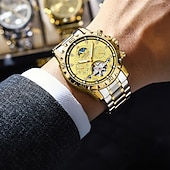 baratos Relógio Automático-Relógio masculino luxuoso com turbilhão oco, à prova d&#039;água, luminoso, automático, mecânico, data, semana, aço inoxidável, relógio masculino