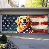 お買い得  ガレージとドアのバナー-4th of Julyドア装飾ガレージドアカバー、アメリカの愛国的なワシの屋外バナー、大規模バックドロップ、ホリデー屋外ガレージドアの家の壁の装飾