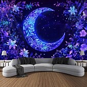 Недорогие Черные гобелены-Boho ткань с черным светом светящаяся в темноте вечеринка УФ-реактивное солнце и луна триппи туманные грибы природный пейзаж подвесная ткань настенное искусство фреска для гостиной спальни