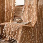 cheap Window Treatments-Boho Curtains Printed Cotton Linen Rod Pocket Vintage Farmhouse Bohemian Tassels Window Treatment 1 Panel Terracotta Stripe Florals for Bedroom Dining Room