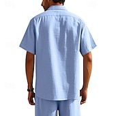 economico Camicie di lino-Per uomo Camicia Camicia di lino Camicia casual Camicia con Bottoni Camicia di cotone Semplice Vacanza Streetwear Giallo scuro Nero Bianco Blu marino Manica Corta Collo ripiegato Estate Abbigliamento