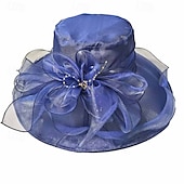 billige Partyhatter-Hatter organza Bryllup Aftenselskap Te Fest Strand Hesteløp Elegant søt stil Solbeskyttelse Med Blomster Hodeplagg Hodeplagg