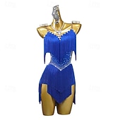 cheap Competition Dress-Latin Dance Dress Rhinestone Tassel Women's Performance Party Sleeveless Rumba Salsa Chacha Stage Dancewear Costume