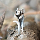preiswerte Geschenke-kleiner Mausring Wickelring für Frauen, verstellbarer offener Tierring, süßer Vintage Ratten Design Statement Schmuck Geschenk für Sie