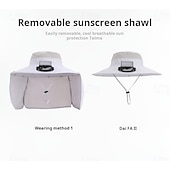 economico Fari anteriori-Cappello da pescatore a tesa larga con ventola solare - 1 pezzo, scialle protettivo per il collo, protezione solare, traspirante e rinfrescante, perfetto per campeggio estivo, escursioni e avventure di pesca