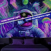 お買い得  ブラックライトタペストリー-ブラックライトタペストリー 光る暗闇 パーティー UV反応 宇宙飛行士 水中のような不思議なハンギングタペストリー 壁アート 壁画 リビングルーム 寝室