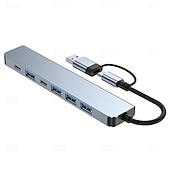 billiga USB-hubbar-7-i-1 multiportadapter USB C + USB 3.0 hub-splitter med typ-C PD, 5 USB-portar, OTG-kompatibel, för Macbook, PC, surfplatta, PS4