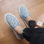 preiswerte Herrenpantoletten &amp; -slipper-Hellblaue Herren-Slipper aus Canvas mit geflochtener Sohle – lässiges und bequemes Schuhwerk für Sommer, Strand und Urlaub