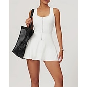 cheap Women's Tennis Dress-Women's Solid Colored Tennis Dress with Built in Shorts and Bra Sports Dress 2pcs Sleeveless Zipper Breathable Tennis Golf Pickleball U Neck Racerback Black White Purple Tennis Clothing