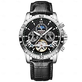 olcso Mechanikus órák-1410 Férfi Automata Mechanikai Óra – Multifunkcionális Tourbillon Eredeti Bőr Pánttal Luminiscens Diala 30M Vízhatlan Zafír Üveg Klasszikus Üzleti