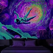 billiga Blacklight tapestries-Svartljusvävning som lyser i mörkret glow party UV-reaktiv astronaut trippy dimmig svamp hängande väggkonstmur för vardagsrum sovrum