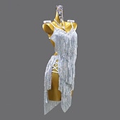 preiswerte Turnierkleid-Lateinischer Salsa-Tanz Kleid Kristall / Strass Quaste Pailletten Damen Leistung Party Ärmellos Chinlon Spandex