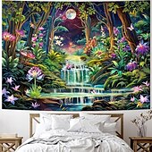 cheap Blacklight Tapestries-Blacklight Tapestry Glow in the Dark Glow Party UV Reactive Fantasy Forest Trippy Misty Nature Landscape Hanging Tapestry Wall Art Mural for Living Room Bedroom