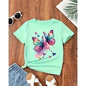 cheap Girl&#039;s 3D Animals-Girls&#039; 3D Butterfly T shirt Tee Short Sleeve Summer Spring Fashion Basic Kids 4-12 Years Crew Neck Outdoor Casual Daily Regular Fit