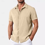 cheap Classic-Men&#039;s Shirt Linen Shirt Summer Shirt Casual Shirt Beach Shirt Button Down Shirt Plain Casual Daily Black White Pink Blue Short Sleeve Collar Summer Clothing Apparel
