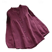 preiswerte Damen Einfache Oberteile-Neujahr Damen Elegante Oberteile Einfach Stilvoll Basic Modern Langarm Bischofsärmel Rundhalsausschnitt Normale Oberteile Arbeit Täglich Clubuniformen Gerafft Knöpfe Tunika Schwarz Purpur Khaki