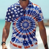 levne Vlajkový vzor-Den nezávislosti Pánské Americká americká vlajka Tie Dye tisk Vlastenec Košile Letní košile Košile na knoflíky Krátký rukáv Móda pro volný čas Dovolená Léto Jaro Přehnutý 3D tisk košile s límečkem