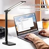 preiswerte Schreibtischlampen-LED-Schreibtischlampe mit Doppelkopf, dimmbare Touch-Steuerung und 5 Beleuchtungsmodi, zwei Schwenkarme, USB-Ladeanschlüsse, augenschonende Tischlampen für Klavier, Notenständer, Nägel, Zuhause &amp; Büro