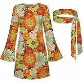 cheap Dresses-Retro Vintage 1970s Groovy Dress Headband Hippie Disco Floral Women&#039;s Halloween Carnival Vacation Music Festival Festival Adults&#039; Dress Headband