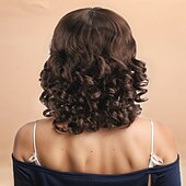 abordables Perruques Synthétiques Sans Bonnet-Perruque Synthétique Bouclé Ondulé Coupe dégradée Avec frange Fabriqué à la Machine Perruque 14 pouces A1 Cheveux synthétiques Femmes Élastique Classique Confortable Marron