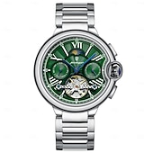 abordables Relojes mecánicos-Reloj de lujo para hombre, con tourbillon hueco, automático, mecánico, resistente al agua, con fecha y semana, de acero inoxidable.