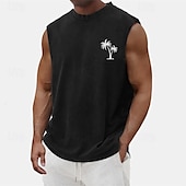 cheap Tank Tops-Men&#039;s Tank Top Vest Top Undershirt Sleeveless Shirt Sleeveless Crew Neck Summer Coconut Tree Fashion Designer Basic Classic Vacation Street Going out Black Light Green Blue Top Tee for Men