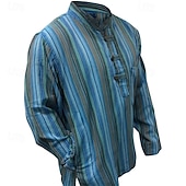 economico Camicie Popover da Uomo-Per uomo Camicia Camicia popover Camicia Estiva Camicia casual Camicia da Spiaggia Rosso Blu Blu scuro Caffè Manica Lunga A righe Colletto alla coreana Vacanza Camicia hawaiana Abbigliamento