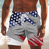お買い得  独立記念日ボトムス-アメリカ独立記念日 男性用 米国旗 愛国 7月4日 裏地付きショートパンツ 2 in 1 スイムショーツ スイムトランク ミディアムウエスト 祝日 サイドポケット コンプレッションライナー付き 伸縮性のあるドローストリングウエスト デザイナー 衣類