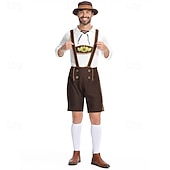 זול גברים-Oktoberfest תחפושות קוספליי לדרהוזן חולצה תלבושות בוואריה מינכן כרי דשא בגדי ריקוד גברים פֶסטִיבָל בד בסגנון מסורתי חולצה מכנסיים קצרים כובע