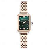 baratos Relógios Quartz-Relógio de quartzo feminino de luxo com mostrador quadrado – pulseira de aço inoxidável à prova d&#039;água, detalhes em diamante, estilo retrô elegante