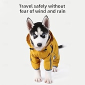 baratos capa de chuva-Capa de chuva para cachorro, capa de chuva impermeável com capuz, capa de chuva refletiva alta para animais de estimação com furo para guia para cães pequenos, médios e grandes