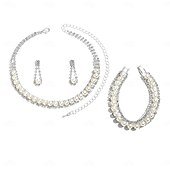 economico Parure di gioielli-Set di gioielli da sposa 3 Perla 1 Collana 1 Bracciale Orecchini Per donna Elegante Moda Dolce Adorabile Classico Amore Prezioso Ovale Parure di gioielli Per Matrimonio San Valentino Compleanno