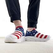 cheap Men&#039;s Sneakers-Men&#039;s Patriotic Slip-On Sneakers - American Flag Print Style for Casual Outdoor and National Holiday Wear